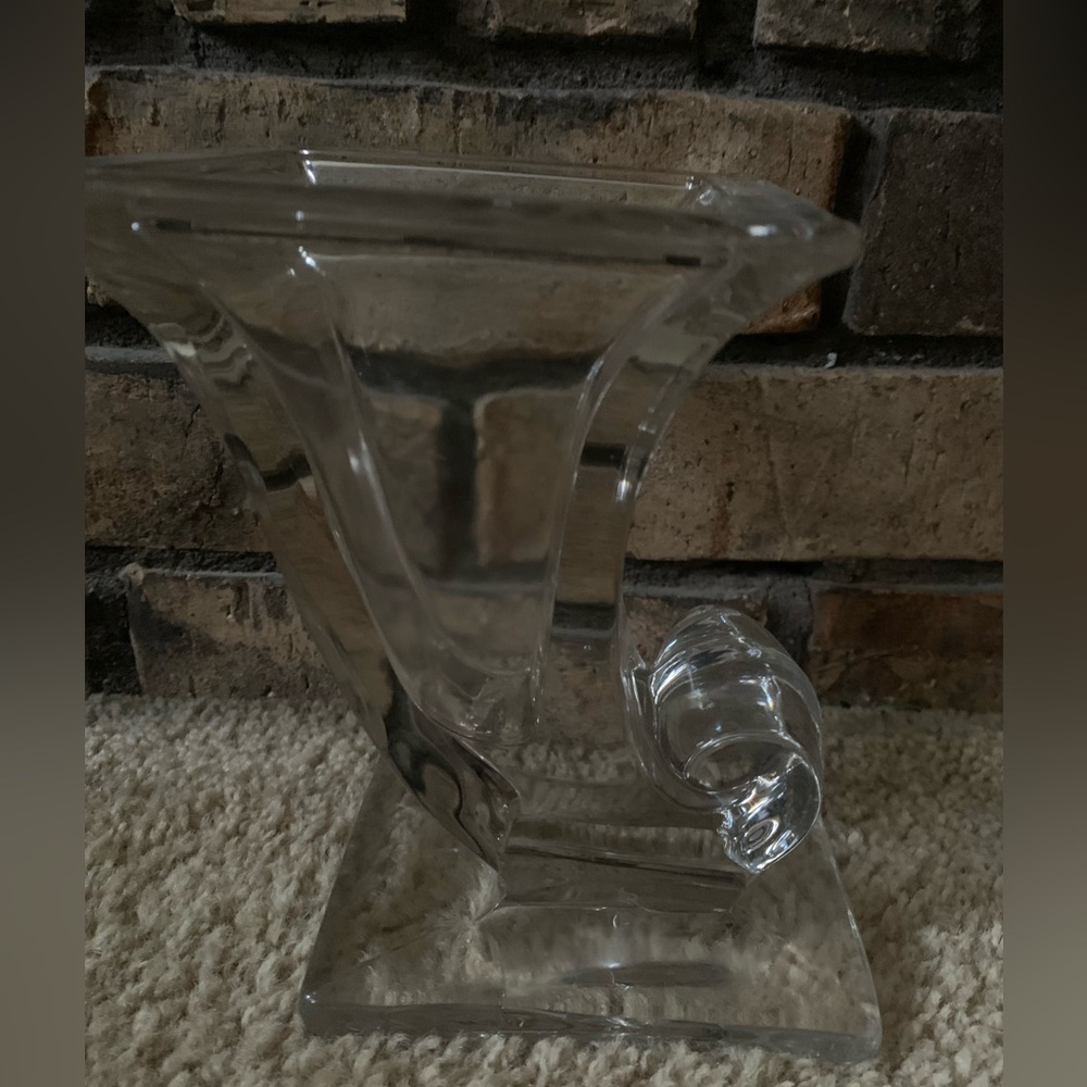 Vintage 1940s New Martinsville Clear Glass Cornucopia Vase Single Bookend